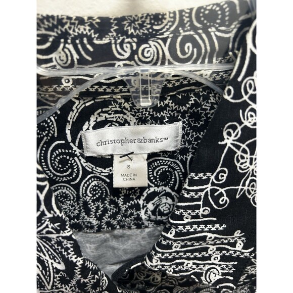 Christopher & Banks Women’s Vest S Black White Abstract Print Cotton Button Up - Picture 2 of 5